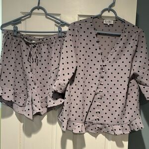 Grey with black polka dots shorts set